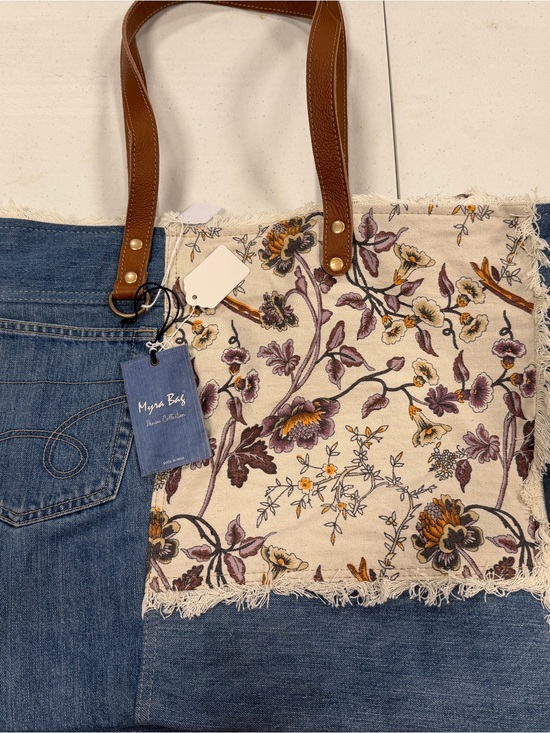 Myra Bag Handbags - Myra Bag Cream Floral Canvas Tote with Brown Handles